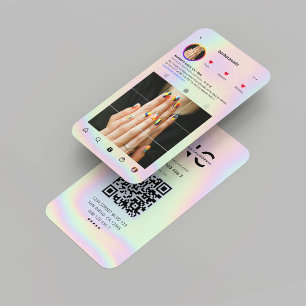 Carte De Visite Holographe moderne de l'artiste ongle Instagram Gr