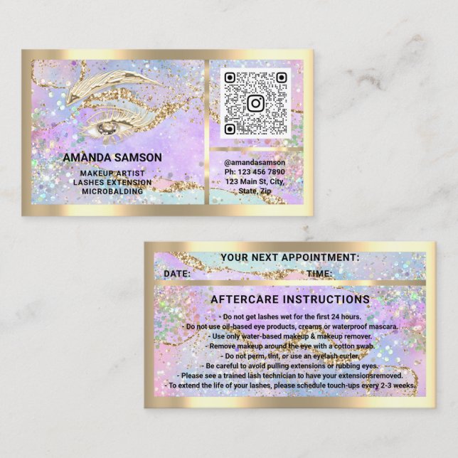 Carte De Visite Holographe or Eyelash Microblade QRCODE (Devant / Derrière)