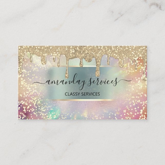 Carte De Visite Holographe Rose Lashes de maquillage clous cheveux (Devant)