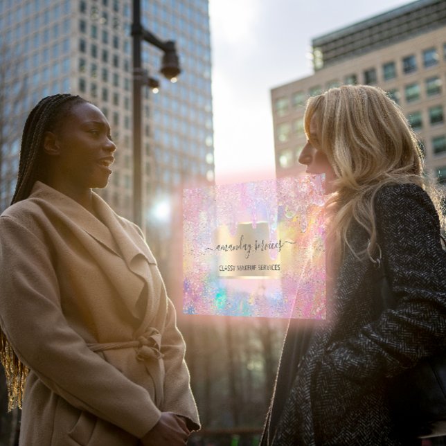 Carte De Visite Holographe Shop Drives Maquillage Artiste QR Code (Holograph Shop Drips Makeup Artist QR Code Business Card)