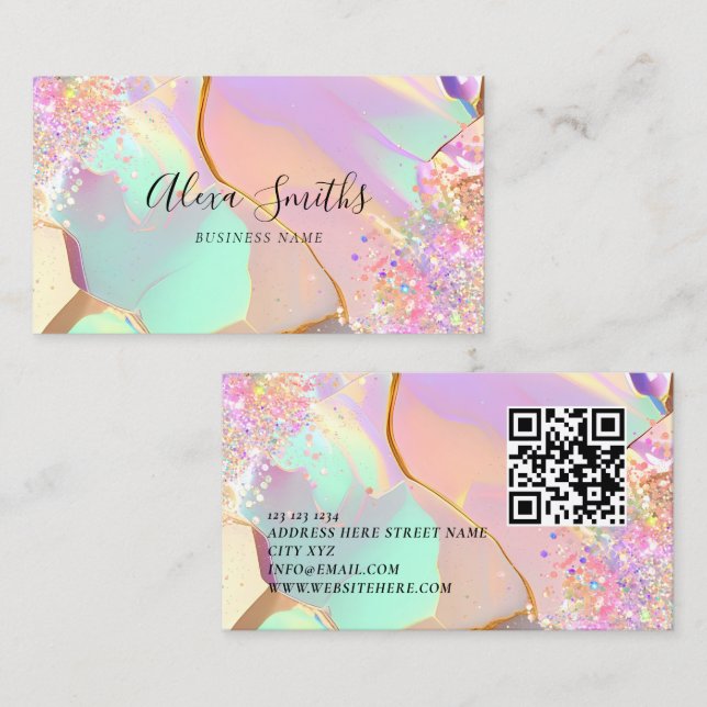 Carte De Visite Holographic Glitter Opalescent Makeup Artist (Devant / Derrière)