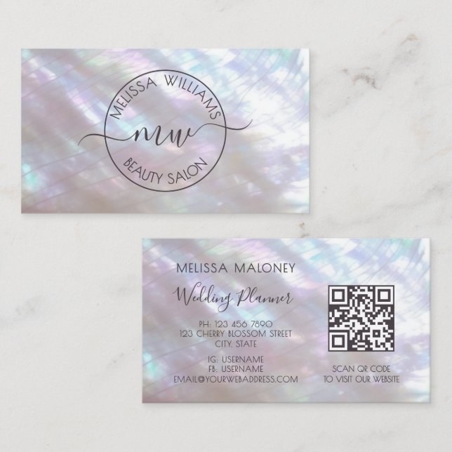 Carte De Visite Holographic Iridescent Logo Script Calligraphy (Devant / Derrière)