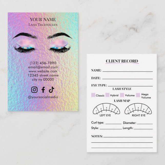 Carte De Visite Holographic Lash Client Record Form (Devant / Derrière)