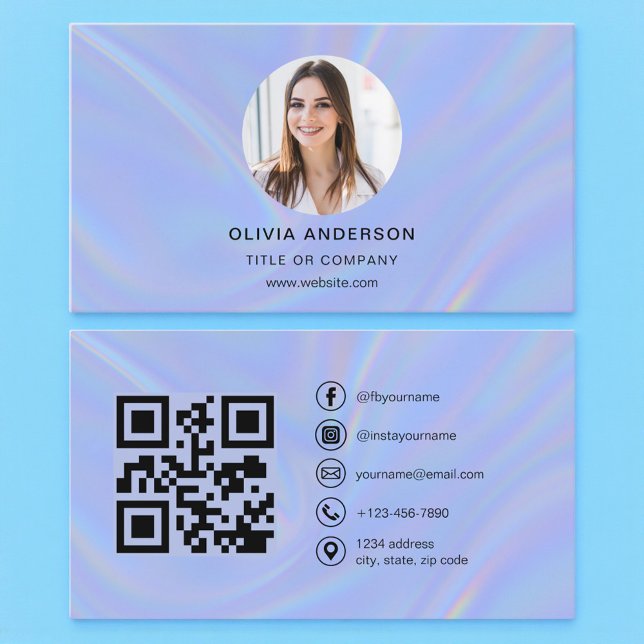 Carte De Visite Holographic Photo with QR Code Social Media (Créateur téléchargé)