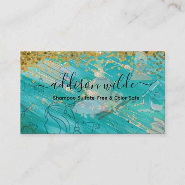 Carte De Visite Holographic Signature Script Modern Glam Glitter (Devant)