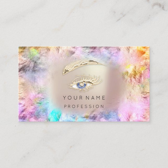 Carte De Visite Holographie Lashes Brows Maquillage Rose QRCode (Devant)