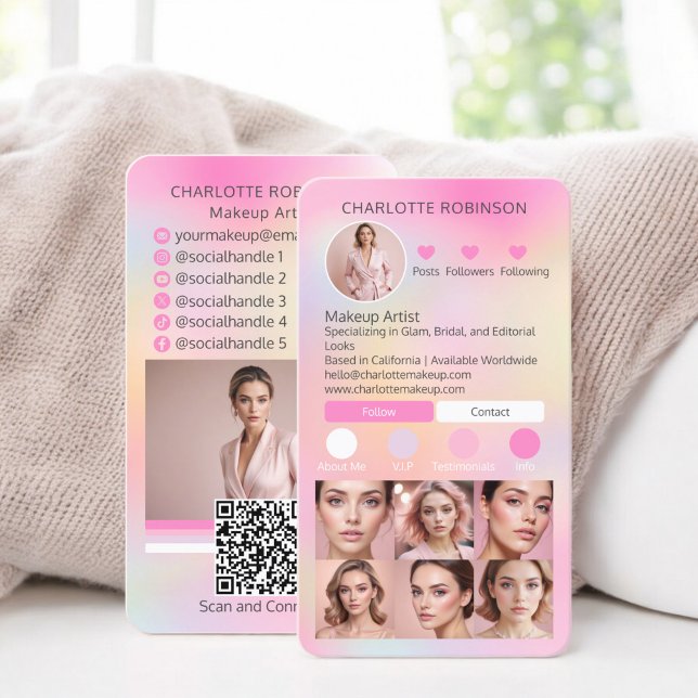Carte De Visite Holographie maquillage beauté Social Media Influen (Holographic Makeup beauty Social Media Influencer Business Card instagram)