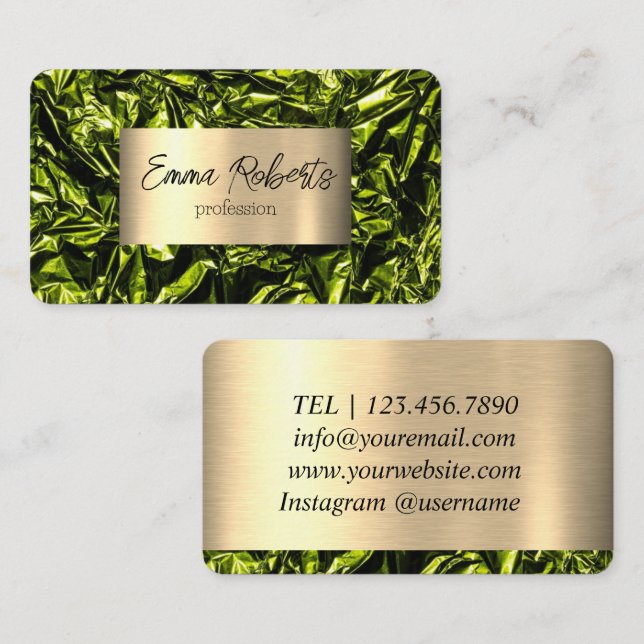Carte De Visite Holographie métallique or vert (Devant / Derrière)