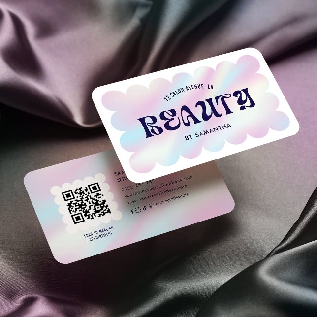 Carte De Visite Holographie moderne QR Code Lashes Salon de beauté (Créateur téléchargé)