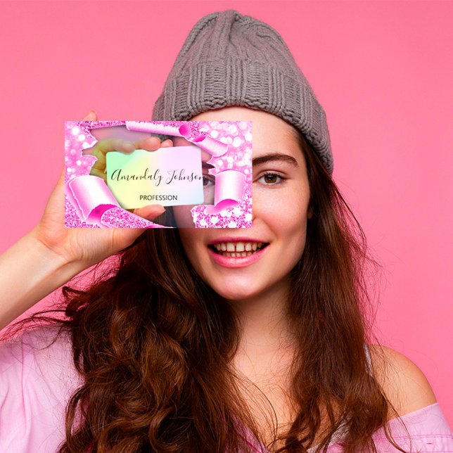 Carte De Visite Holographique 33D, effet Artiste maquillage rose (Créateur téléchargé)