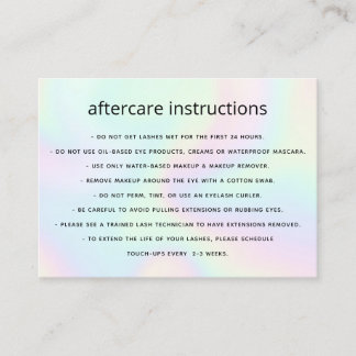 Carte De Visite Holographique AfterCare pour les extensions Lash