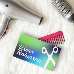 Carte De Visite Holographique bleu vert turquoise coiffeuse