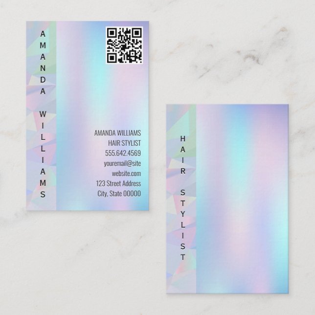 Carte De Visite Holographique géométrique | Code QR (Devant / Derrière)