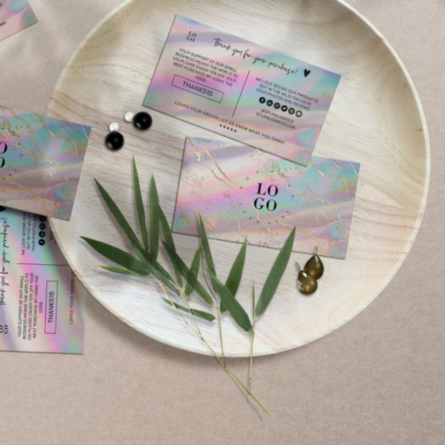 Carte De Visite Holographique Iridescent Opale Marbre Merci (Créateur téléchargé)