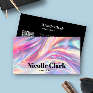 Carte De Visite Holographique Iridescente QR Code Bold Moderne