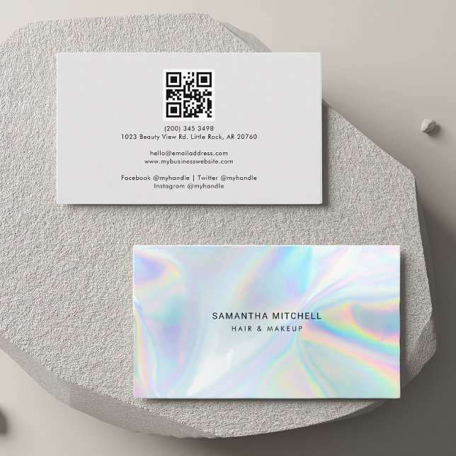 Carte De Visite Holographique moderne Beautician tendance (Holographic QR Code Stylist Minimalist Business Card)