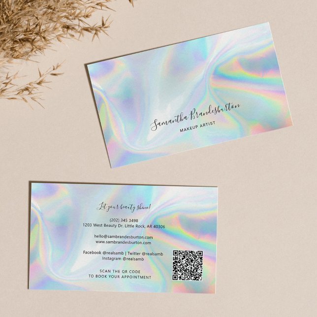 Carte De Visite Holographique moderne QR Code Beautician (Modern Makeup Artist Holographic Business Card)