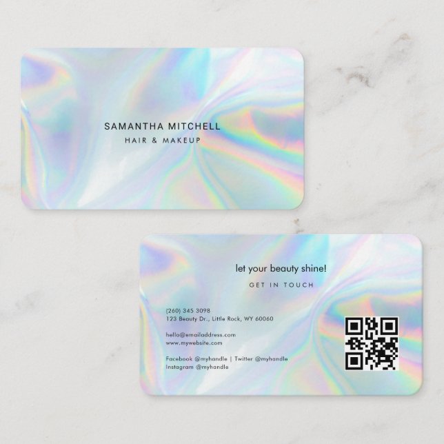 Carte De Visite Holographique moderne QR Code maquillage Beauticie (Devant / Derrière)