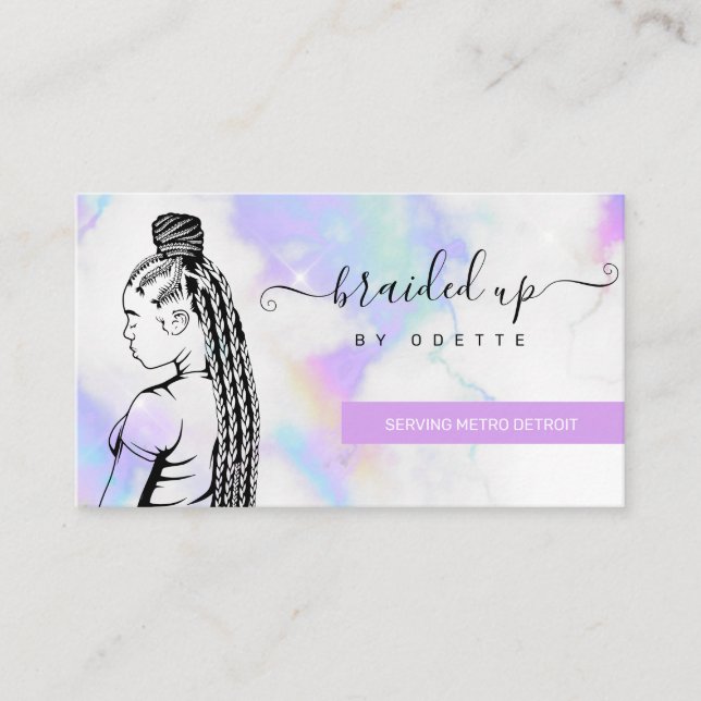 Carte De Visite Holographique Nuages Cheveux Braider Stylist Braid (Devant)