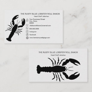 Carte De Visite Homard noir Fruits de mer Noir Blanc Simple Nautiq