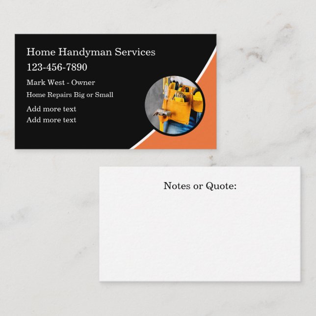 Carte De Visite Home Handyman Services Moderne (Devant / Derrière)