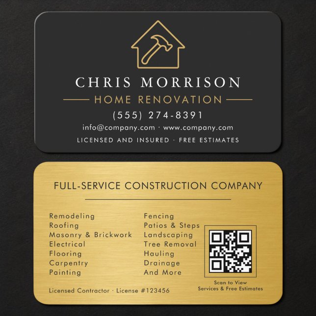 Carte De Visite Home Renovation QR Code Metallic (Créateur téléchargé)