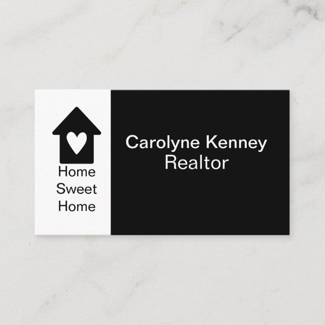 Carte De Visite Home Sweet Heart Realtor Simple Noir Blanc (Devant)