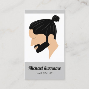 Carte De Visite Homme Avec Chignon Et Illustration De Barbier Coif