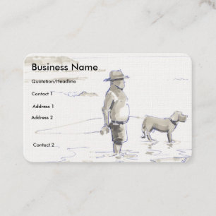 Carte De Visite Homme et chien dans l'eau à la plage dessinent des