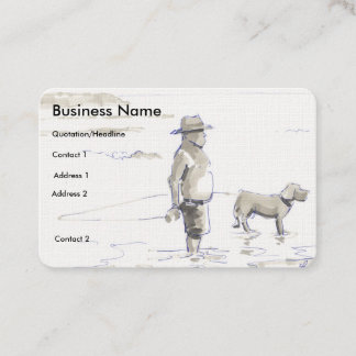Carte De Visite Homme et chien dans l'eau à la plage dessinent des