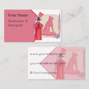Carte De Visite Homme Hanbok Rouge & Art Minimaliste de Chien