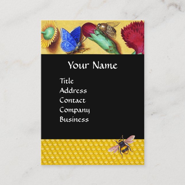 CARTE DE VISITE HONEY ABEILLES, BETTERFLY, PRINTEMPS FLEURS BEEKEE (Devant)