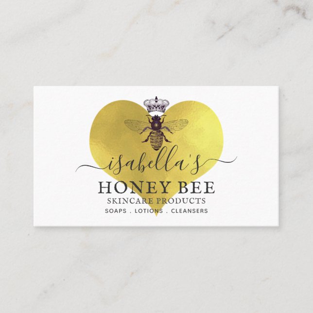 Carte De Visite Honey Bee Skincare Gold Foil sur blanc (Devant)
