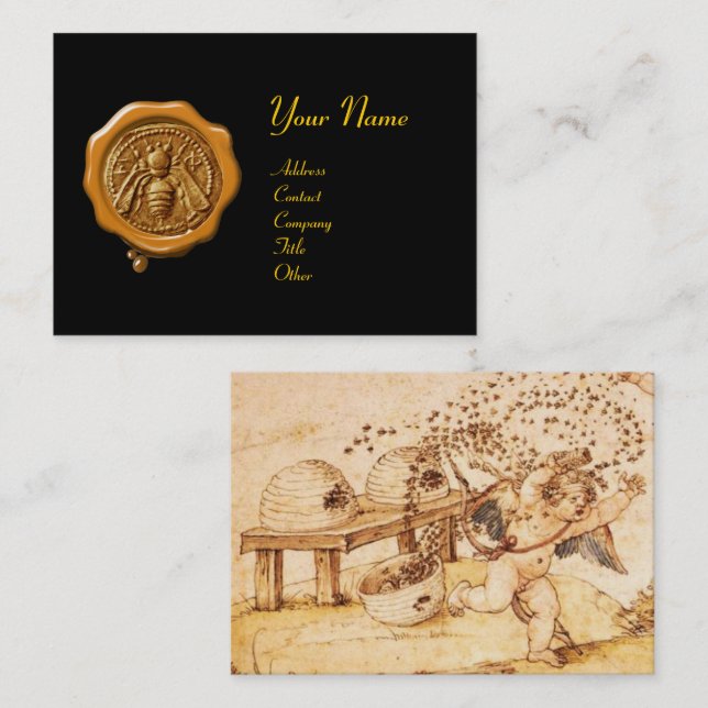Carte De Visite HONEY BEE YELLOW WAX SEAL / Cupidon le voleur de m (Devant / Derrière)