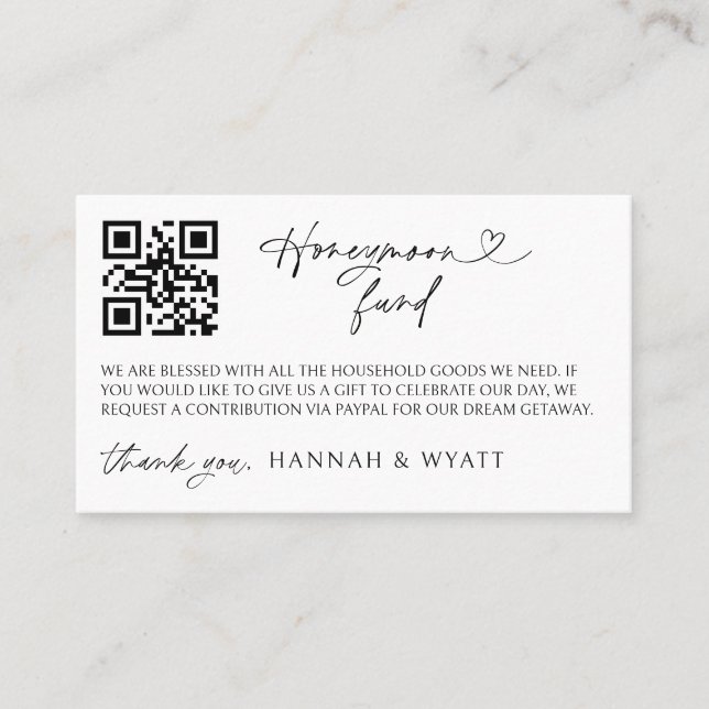 Carte De Visite Honeymoon Gift Request Wedding Enclosure Scan Card (Devant)