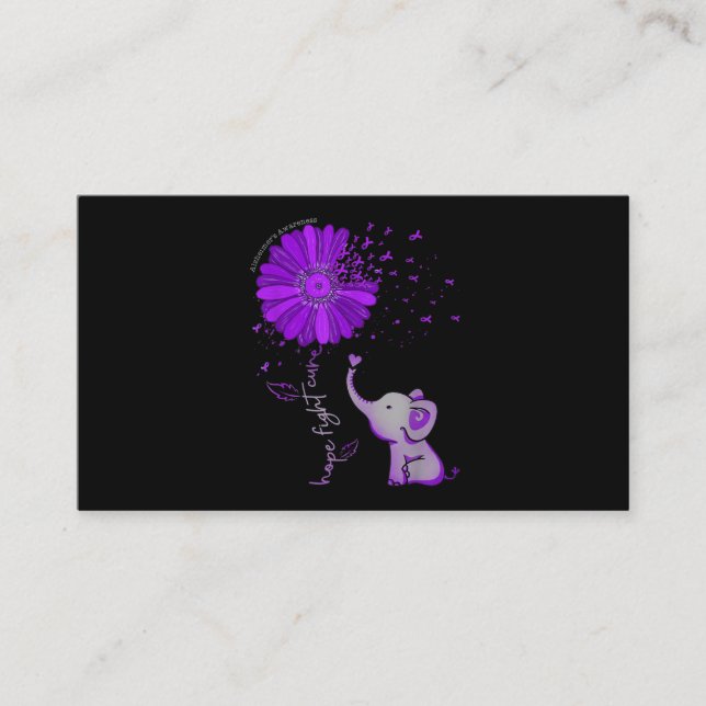 Carte De Visite Hope Fight Cute Elephant Alzheimer's Purple Ribbon (Devant)