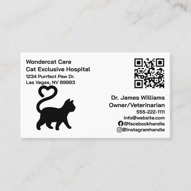 Carte De Visite Hôpital vétérinaire simple, moderne, code QR (Devant)