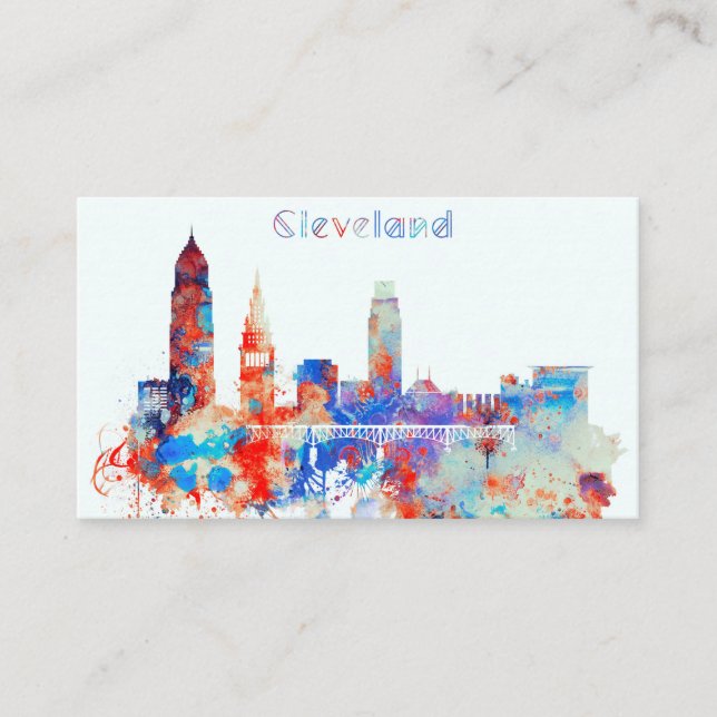 Carte De Visite Horizon de Cleveland d'aquarelle (Devant)