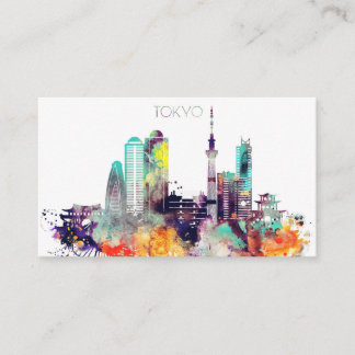 Carte De Visite Horizon de ville de Tokyo d'aquarelle