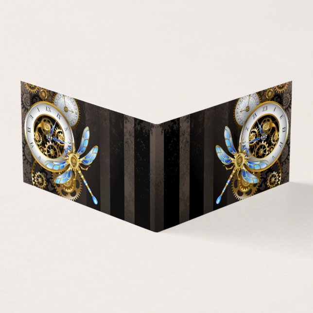 Carte De Visite Horloge à vapeur avec libellule mécanique (Extérieur)