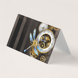 Carte De Visite Horloge à vapeur avec libellule mécanique