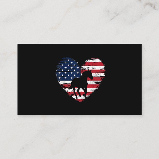 Carte De Visite Horse American Flag Heart USA Patriotic Pride (Devant)
