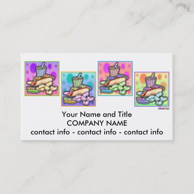 Carte de visite - Hot Dog Pop Art avec des frites  (Devant)