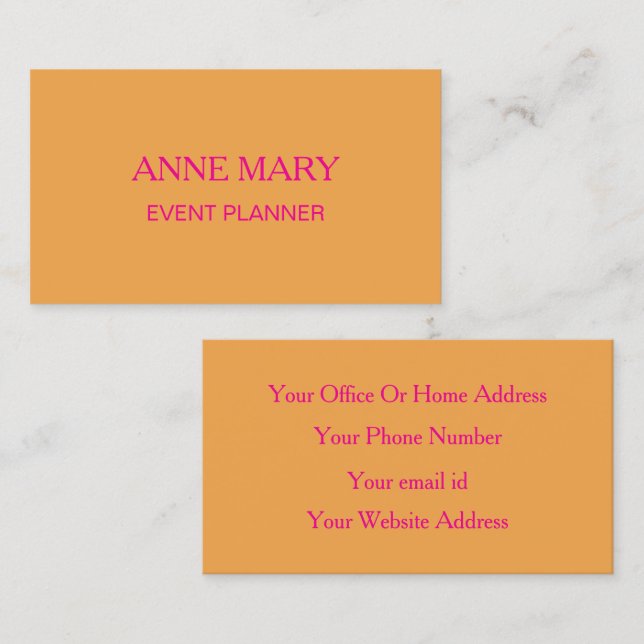 Carte De Visite Hot Pink Orange Trendy Modern Event Planner (Devant / Derrière)