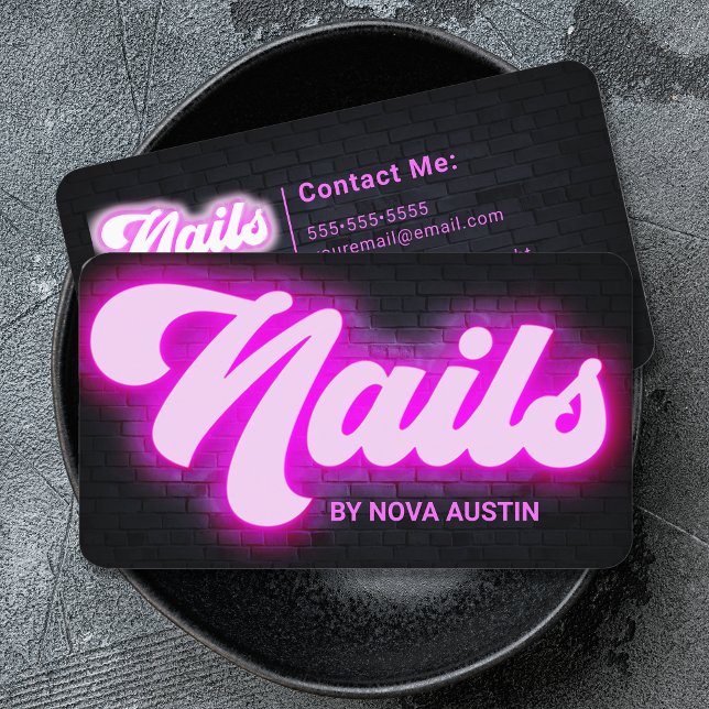 Carte De Visite Hot rose Glam Beauté Salon Nail Tech QR Code (Créateur téléchargé)