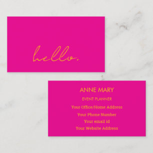 Carte De Visite Hot rose orange Hello Typographie de script modern