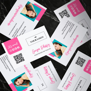 Carte De Visite Hot rose QR Code Logo photo Médias sociaux