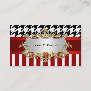 Carte De Visite Houndstooth Rouge Wht Stripe, Ruban Rouge, Étiquet