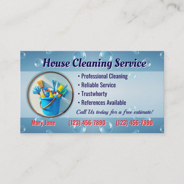 Carte De Visite House Cleaning Business Cards (Devant)