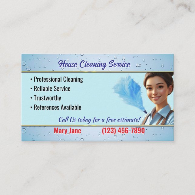 Carte De Visite House Cleaning Business Cards (Devant)